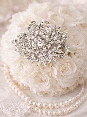 Vintage Rhinestone Bridal Statement Brooch Silver Tone Bouquet Pin